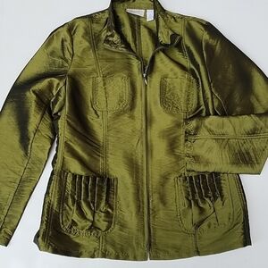 Chicos silk like jacket 0 long sleeves emerald